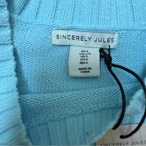 Sincerely Jules Women’s Size L Oui Oversized Cropped Sweater Top Light Blue NWT - Picture 3 of 8